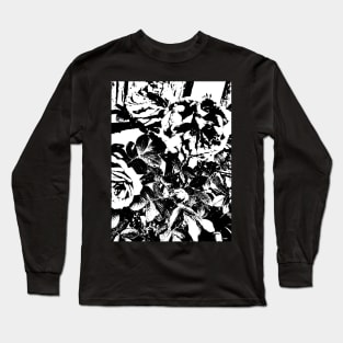 Black and White Rose Print Long Sleeve T-Shirt